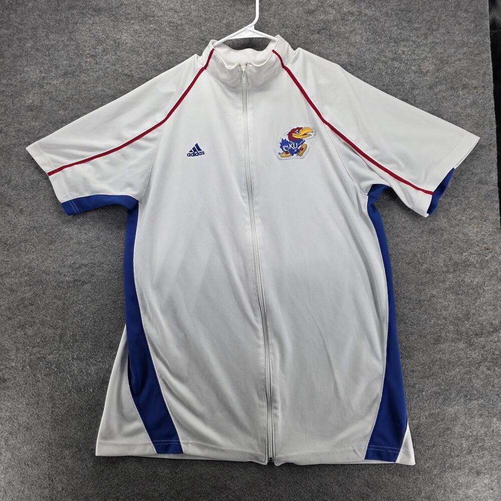 Kansas Jayhawks Jacket Womens Large White Blue NCAA Basketball Adidas Zip